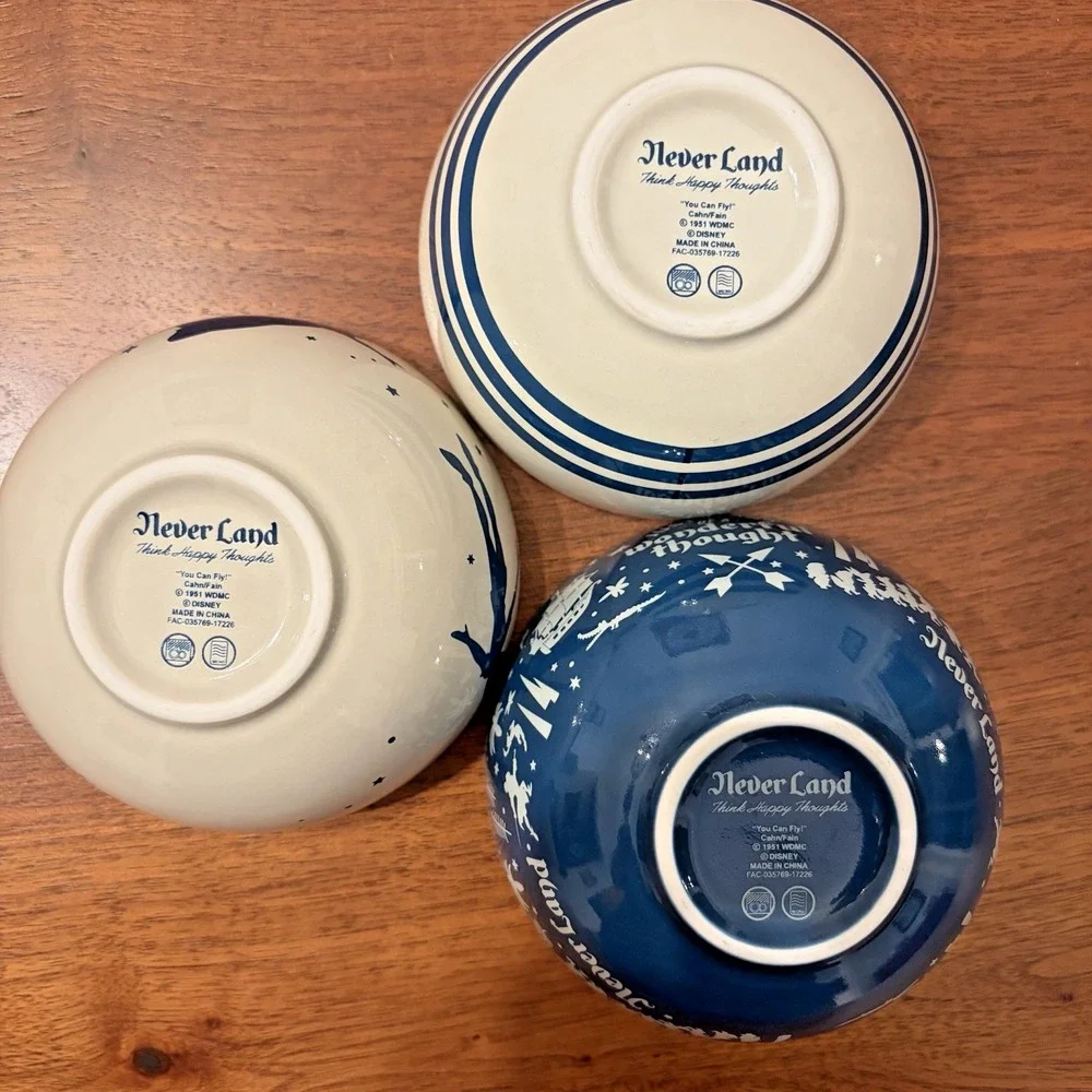 Disney Peter Pan Never Land 3 Piece Small Bowl Set Think Happy Thoughts 4